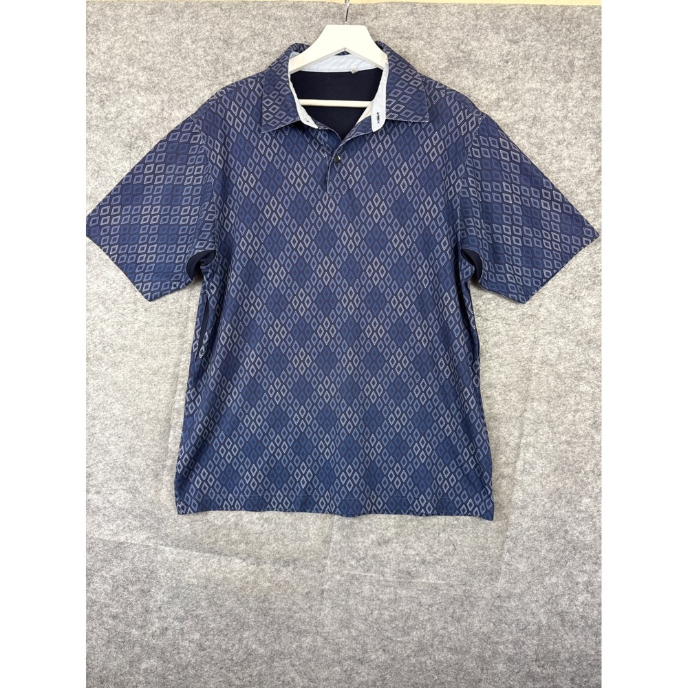 Adidas Blue Geometric Diamond Print Short Sleeve Polo Shirt Performance Top L